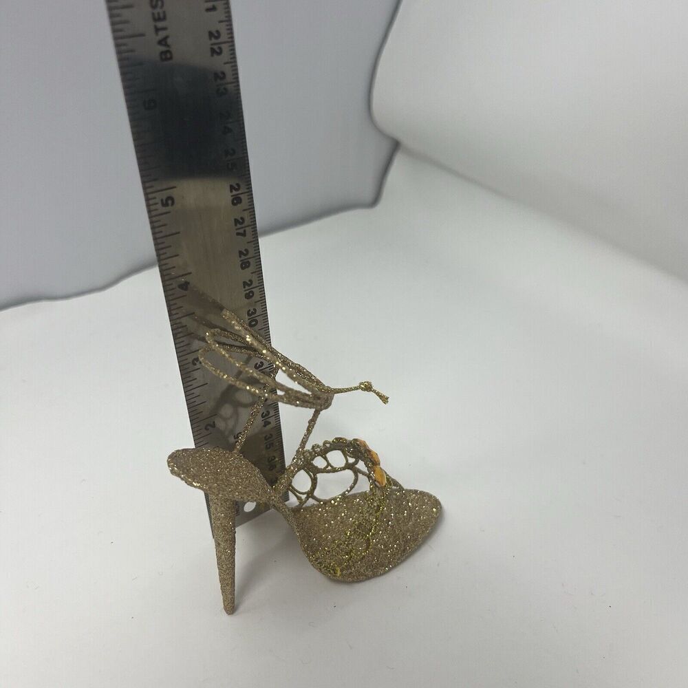 Pier 1 Stiletto Heel Gold Glitter Sandal Christmas Ornament Shoe Holiday - Picture 8 of 10
